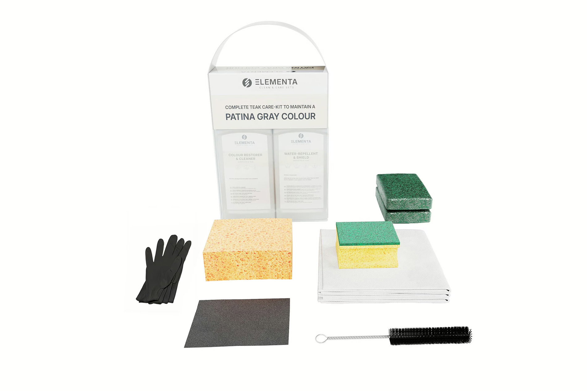 ELEMENTA Teak Kits 3-in-1 Box Pflegemittel, Holz & Hartholz, 2x 1000 ml, Cleaner & Shield